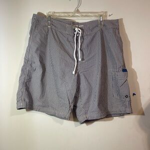 J. By J. CREW Swim Trunks Men's 36 Seer Sucker Built-in Lining Blue White Preppy